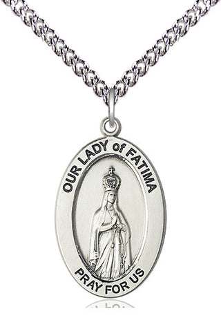 Sterling Silver Our Lady of Fatima Medal & Necklace Set | Engravable