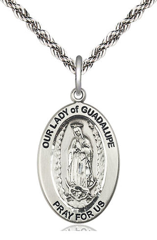 Sterling Silver Our Lady of Guadalupe Medal & Necklace Set | Engravable