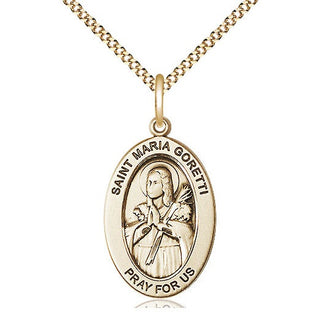 14K Gold-Filled Saint Maria Goretti Medal & Necklace Set Engraved Catholic Saint Jewelry