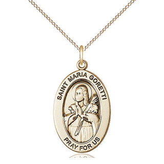 14kt Gold Saint Maria Goretti Medal Engraved Catholic Saint Jewelry
