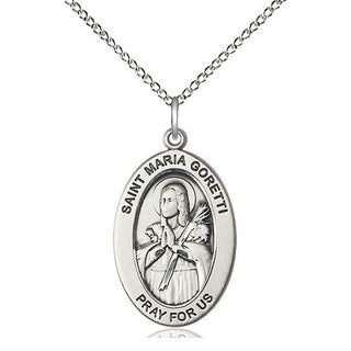 Sterling Silver Saint Maria Goretti Medal & Necklace Set Engraved Catholic Saint Jewelry