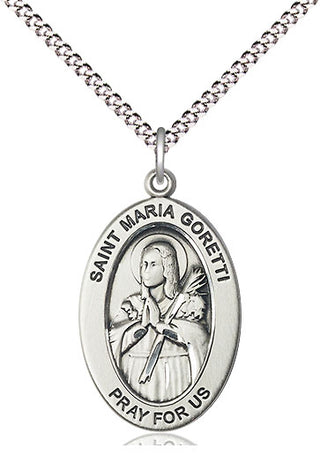 Sterling Silver Saint Maria Goretti Medal & Necklace Set Engraved Catholic Saint Jewelry