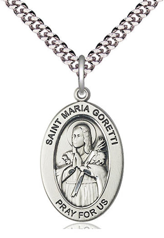 Sterling Silver Saint Maria Goretti Medal & Necklace Set Engraved Catholic Saint Jewelry