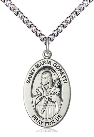 Sterling Silver St. Maria Goretti Medal & Necklace Set | Engravable