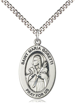 Sterling Silver St. Maria Goretti Medal & Necklace Set | Engravable
