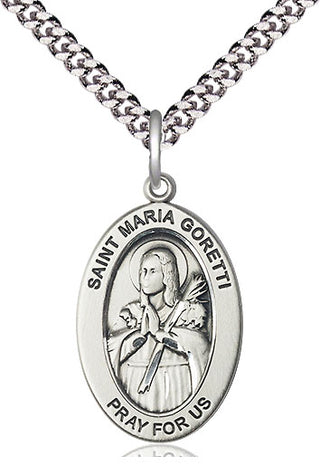 Sterling Silver St. Maria Goretti Medal & Necklace Set | Engravable