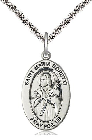 Sterling Silver St. Maria Goretti Medal & Necklace Set | Engravable