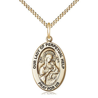 14kt Gold Filled Our Lady of Perpetual Help Medal & Necklace Set Engraved Catholic Saint Jewelry