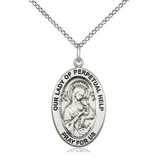 Sterling Silver Our Lady of Perpetual Help Medal & Necklace Set Engraved Catholic Saint Jewelry