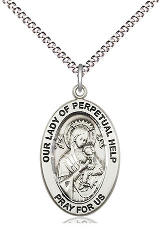 Sterling Silver Our Lady of Perpetual Help Medal & Necklace Set Engraved Catholic Saint Jewelry