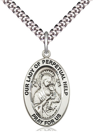 Sterling Silver Our Lady of Perpetual Help Medal & Necklace Set Engraved Catholic Saint Jewelry