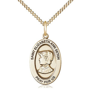 14K Gold-Filled Saint Elizabeth Ann Seton Medal & Necklace Set Engraved Catholic Saint Jewelry