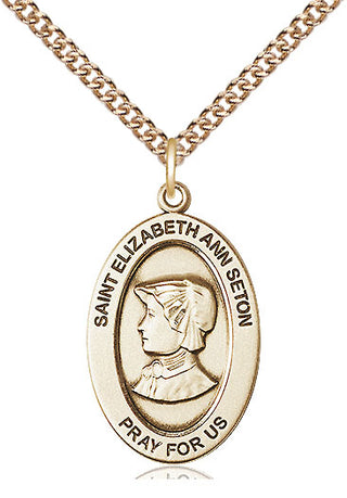 14kt Gold Saint Elizabeth Ann Seton Medal Engraved Catholic Saint Jewelry