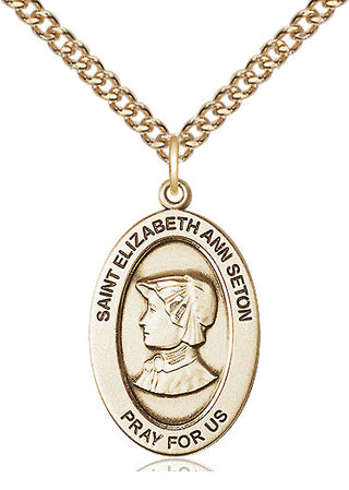 14kt Gold Saint Elizabeth Ann Seton Medal Engraved Catholic Saint Jewelry