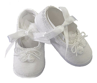 Baptism Shantung Ballerina Slipper with elegant venise trim