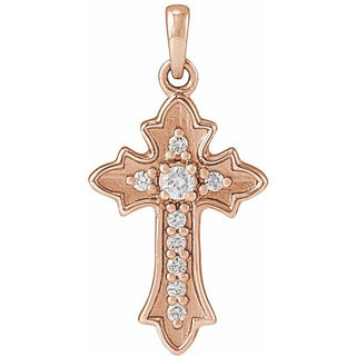14K Rose .08 CTW Natural Diamond Vintage-Inspired Cross Pendent