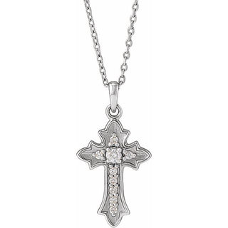 Sterling Silver .08 CTW Natural Diamond Vintage-Inspired Cross 16-18" Necklace