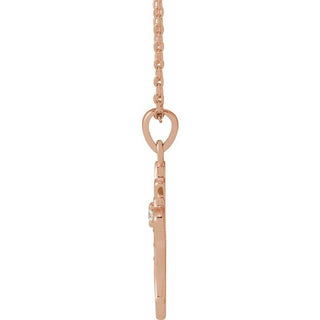 14K Rose .08 CTW Natural Diamond Vintage-Inspired Cross 16-18" Necklace