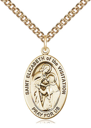 14kt Gold Saint Elizabeth of the Visitation Medal Engraved Catholic Saint Jewelry