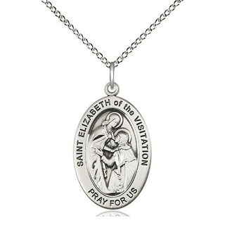 Sterling Silver Saint Elizabeth of The Visitatio Medal & Necklace Set Engraved Catholic Saint Jewelry