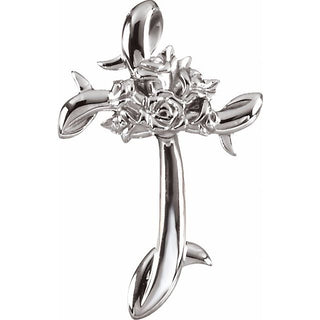 14K White 26.25x17 mm Floral-Inspired Cross Pendant