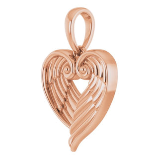 14K Rose Angel Wing Heart Pendant