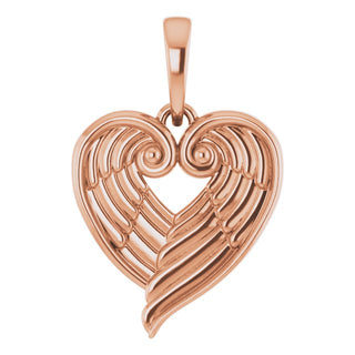 14K Rose Angel Wing Heart Pendant
