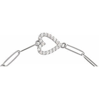 Sterling Silver 1/8 CTW Natural Diamond Heart 7" Bracelet