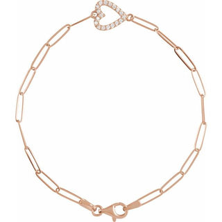 14K Rose 1/8 CTW Natural Diamond Heart 7" Bracelet