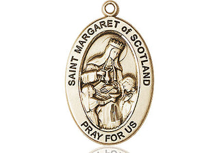 14kt Gold Saint Margaret of Scotland Medal Engraved Catholic Saint Jewelry