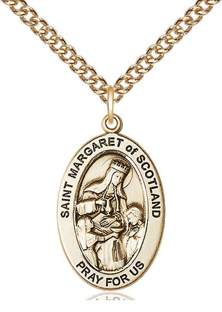 14kt Gold Saint Margaret of Scotland Medal Engraved Catholic Saint Jewelry