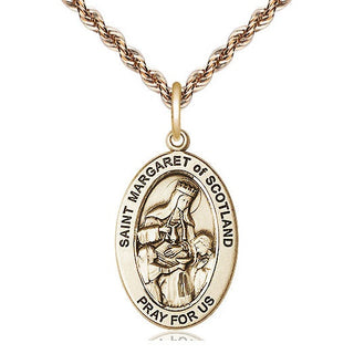 14kt Gold Saint Margaret of Scotland Medal Engraved Catholic Saint Jewelry