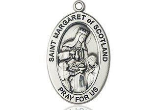 Sterling Silver Saint Margaret of Scotland Medal & Necklace Set Engraved Catholic Saint Jewelry