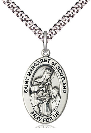 Sterling Silver St. Margaret of Scotland Medal & Necklace Set | Engravable
