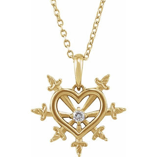 14K Yellow .03 CT Natural Diamond Heart & Daggers 16-18" Necklace