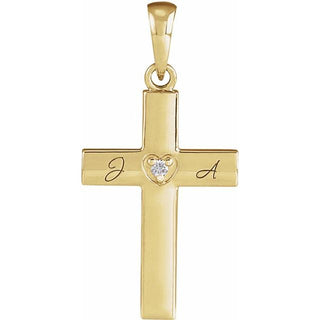 14K Yellow .015 CT Natural Diamond Engravable Cross Pendant