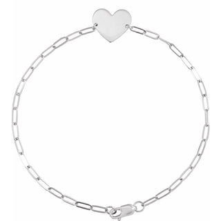 14K White Engravable Heart 7" Bracelet