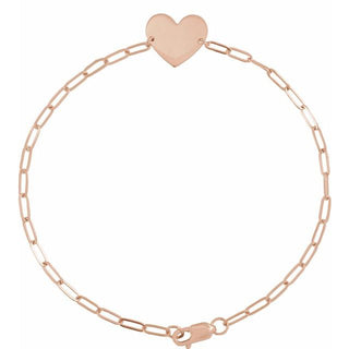 14K Rose Engravable Heart 7" Bracelet