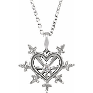 Sterling Silver .03 CT Natural Diamond Heart & Daggers 16-18" Necklace