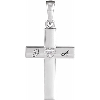 Platinum .015 CT Natural Diamond Engravable Cross Pendant