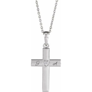 Platinum .015 CT Natural Diamond Engravable Cross 16-18" Necklace