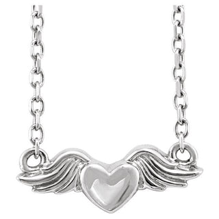 Sterling Silver Heart with Angel Wings 18" Necklace