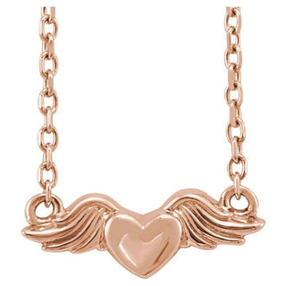 14K Rose Heart with Angel Wings 18" Necklace