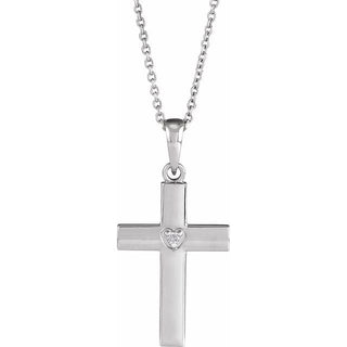 14K White .015 CT Natural Diamond Engravable Cross 16-18" Necklace
