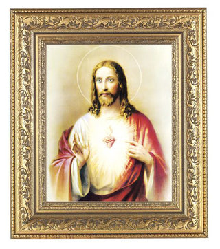 Sacred Heart In Antique Gold Frame 10.25X12.25" 8X10 Print