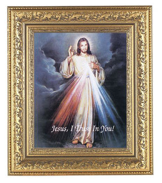 Divine Mercy In Antique Gold Frame 10.25X12.25" 8X10 Print