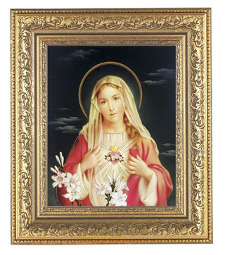 Immaculate Heart Of Mary, 8X10 In Gold Frame 10.25X12.25 "