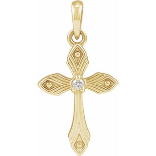 14K Yellow .015 CT Natural Diamond Cross Pendant