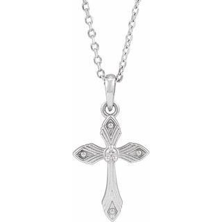 Platinum .015 CT Natural Diamond Cross 16-18" Necklace