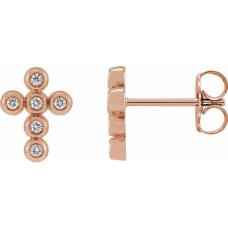 14K Rose Imitation Cubic Zirconia Cross Earrings